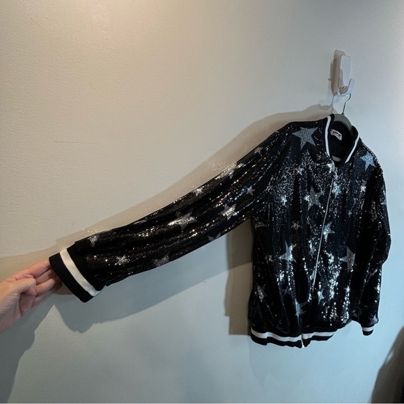 SHOP-ART Sz M Oversized Sequinned Zipper Lined Pockets Bomber Style Jacket - Picture 3 of 10